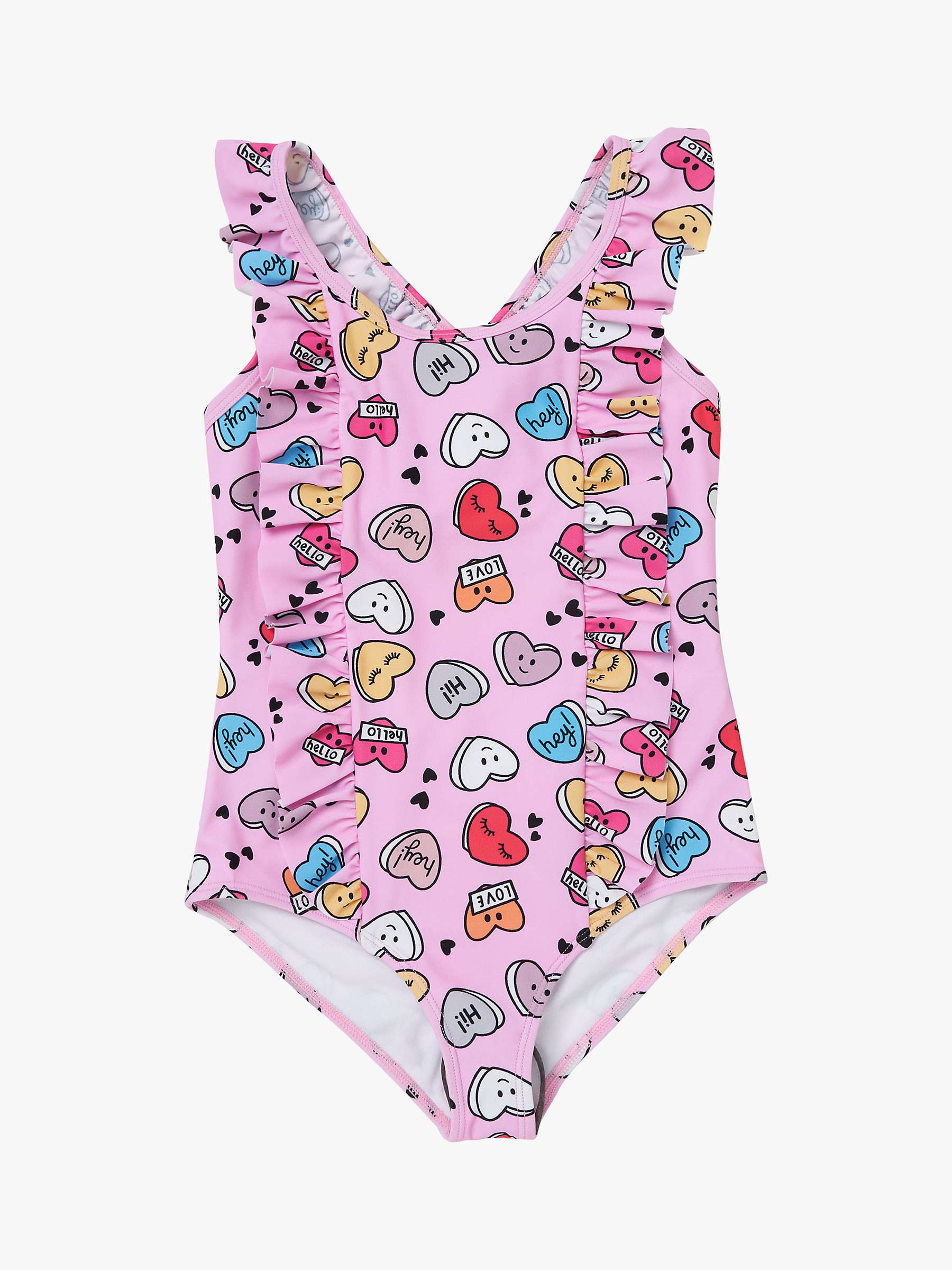 Angel & Rocket Kids' Hattie Heart Print Swimsuit, Pink at John Lewis ...