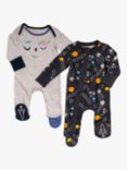Angel & Rocket Baby Connor Sleepsuits, Pack of 2, Grey/Multi