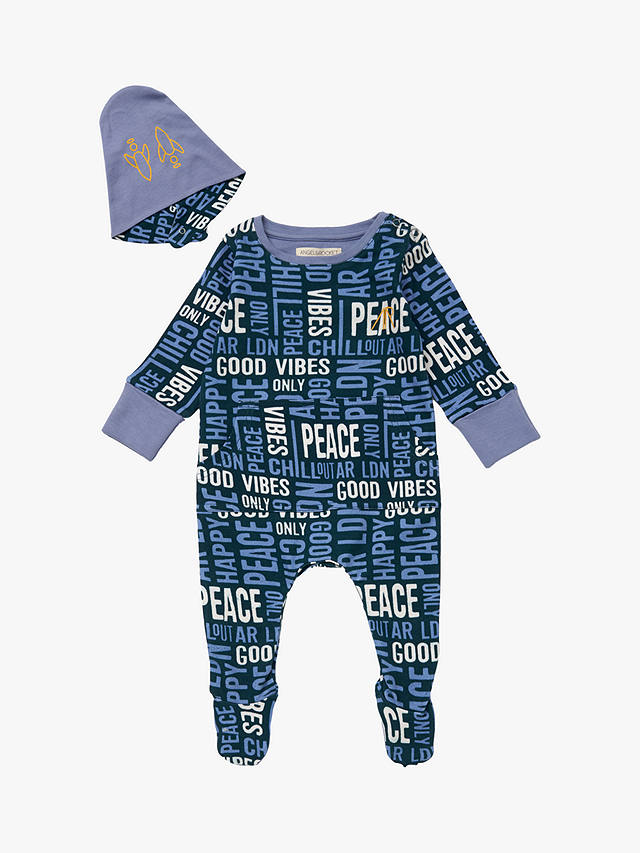 Angel & Rocket Baby Beckett Positive Slogans Bodysuit & Hat, Blue