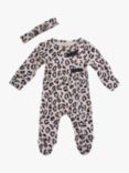 Angel & Rocket Baby Mika Leopard Print Sleepsuit & Headband, Grey, Grey