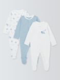 John Lewis Baby Sheep Sleepsuits, Pack of 3, Blue