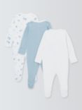 John Lewis Baby Cotton Sheep Sleepsuits, Pack of 3, Blue