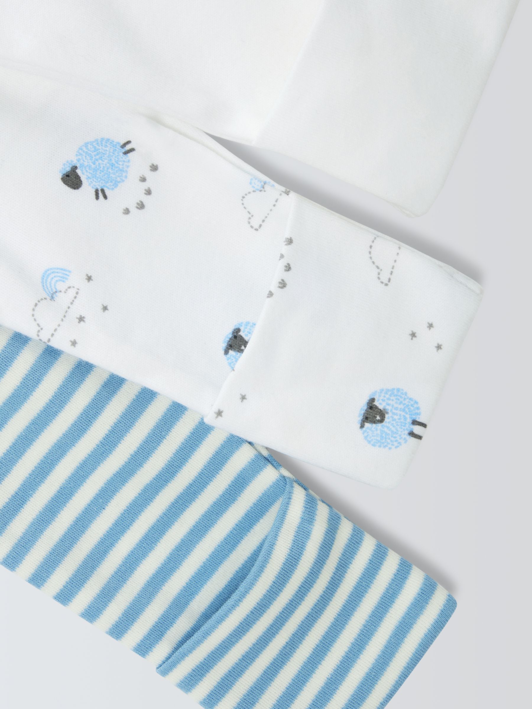 John Lewis Baby Sheep Sleepsuits, Pack of 3, Blue, Early Baby