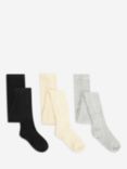 John Lewis Kids' Plain Cable Knit Tights, Pack of 3
