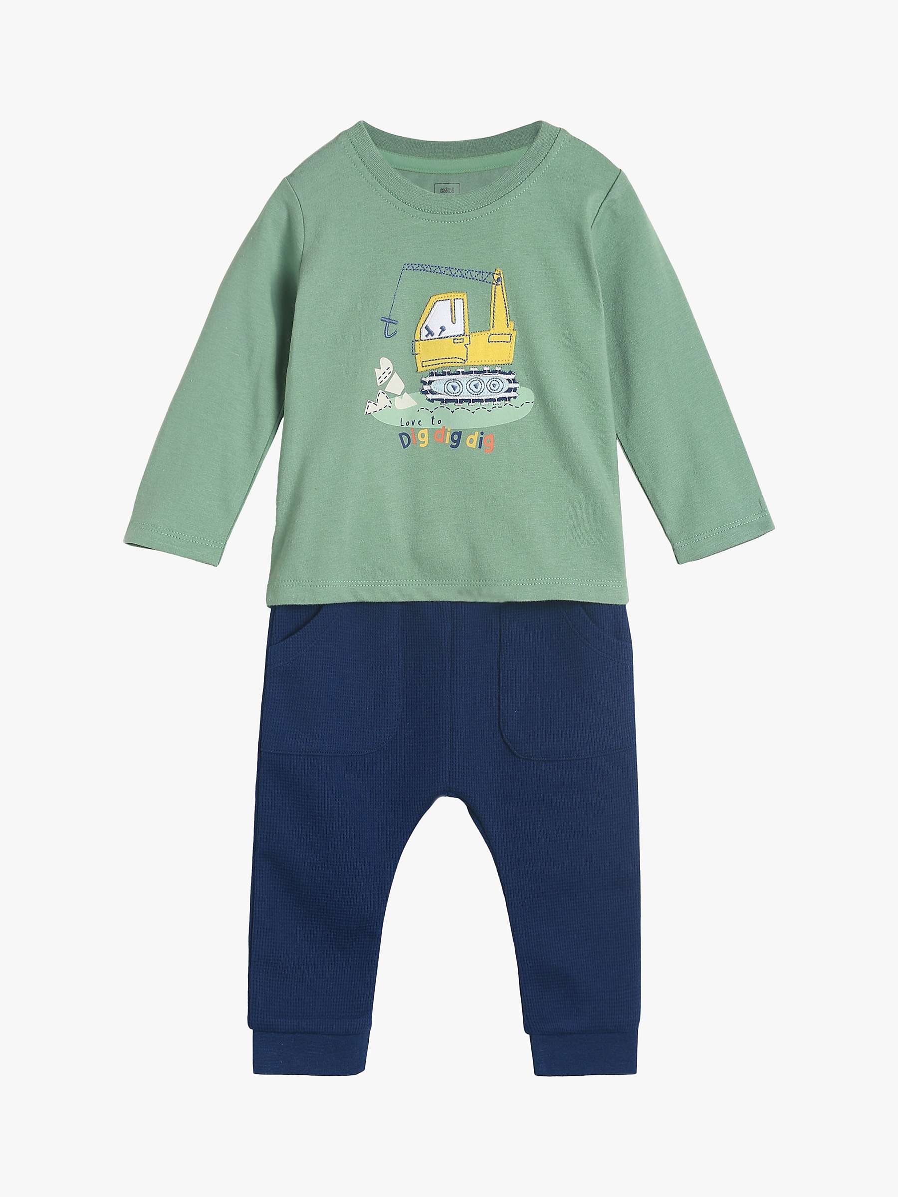 Buy Mini Cuddles Baby Digger Top & Trousers Set, Green Online at johnlewis.com
