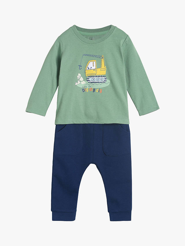 Mini Cuddles Baby Digger Top & Trousers Set, Green