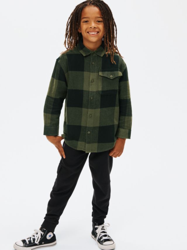 John Lewis Kids' Buffalo Check Long Sleeve Shirt, Green, 2 years