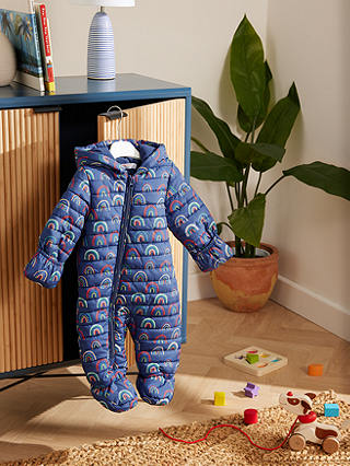 John Lewis ANYDAY Baby Rainbow Quilted Shower Resistant Snowsuit, Blue