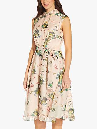 Adrianna Papell Floral Print Sleeveless Shirt Dress, Blush/Multi