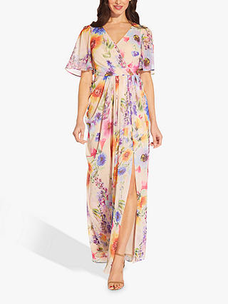 Adrianna Papell Floral Chiffon Dress, Praline/Multi