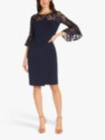 Adrianna Papell Lace Jersey Knee Length Sheath Dress, Midnight Blue