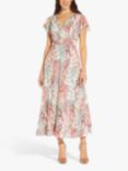 Adrianna Papell Floral Print Midi Dress, Aqua/Multi, Aqua/Multi