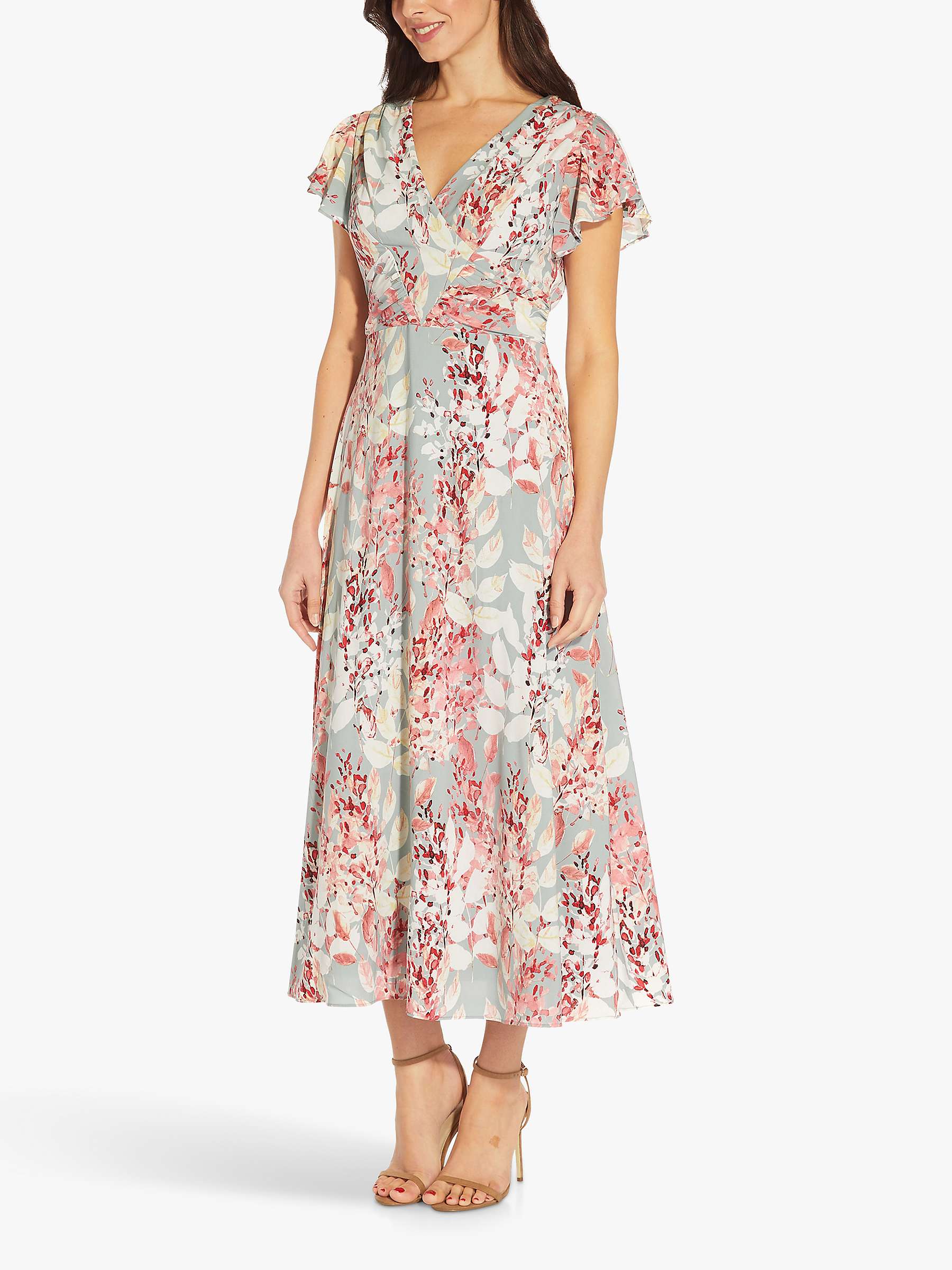 Buy Adrianna Papell Floral Print Midi Dress, Aqua/Multi Online at johnlewis.com