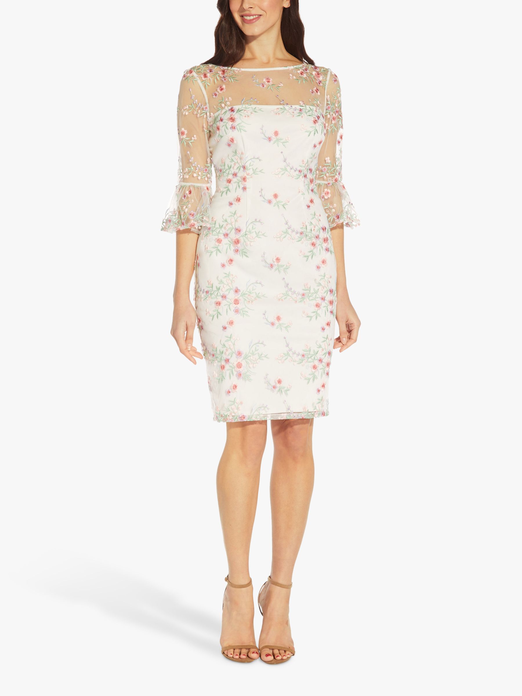 Adrianna Papell Floral Embroidered Bell Sleeve Dress, Pink/Multi at ...