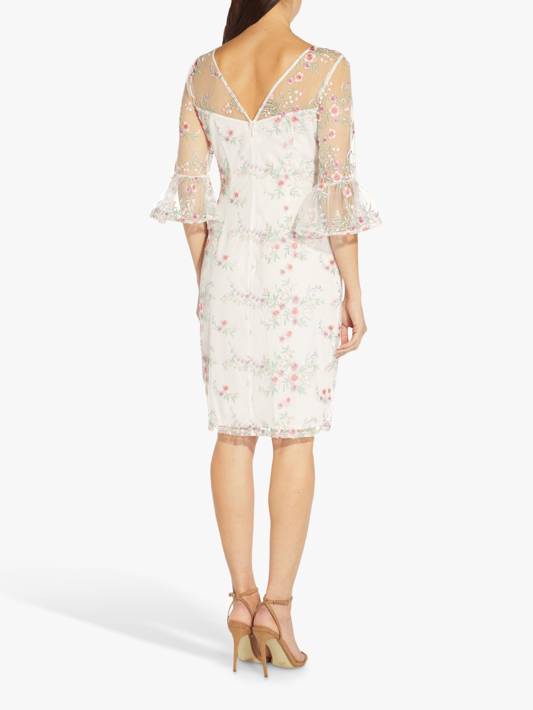 Adrianna Papell Floral Embroidered Bell Sleeve Dress, Pink/Multi, 6