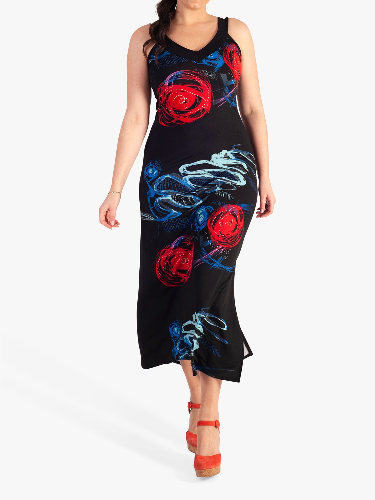 chesca Abstract Print Sleeveless Maxi Dress, Black/Multi, 12