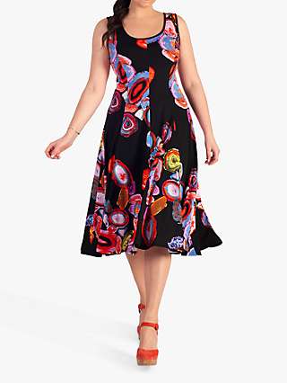 Chesca Abstract Print Sleeveless Dress, Black/Multi