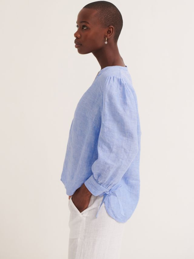 NRBY Heidi Linen Open Neck Shirt, Blue Chambray, XS