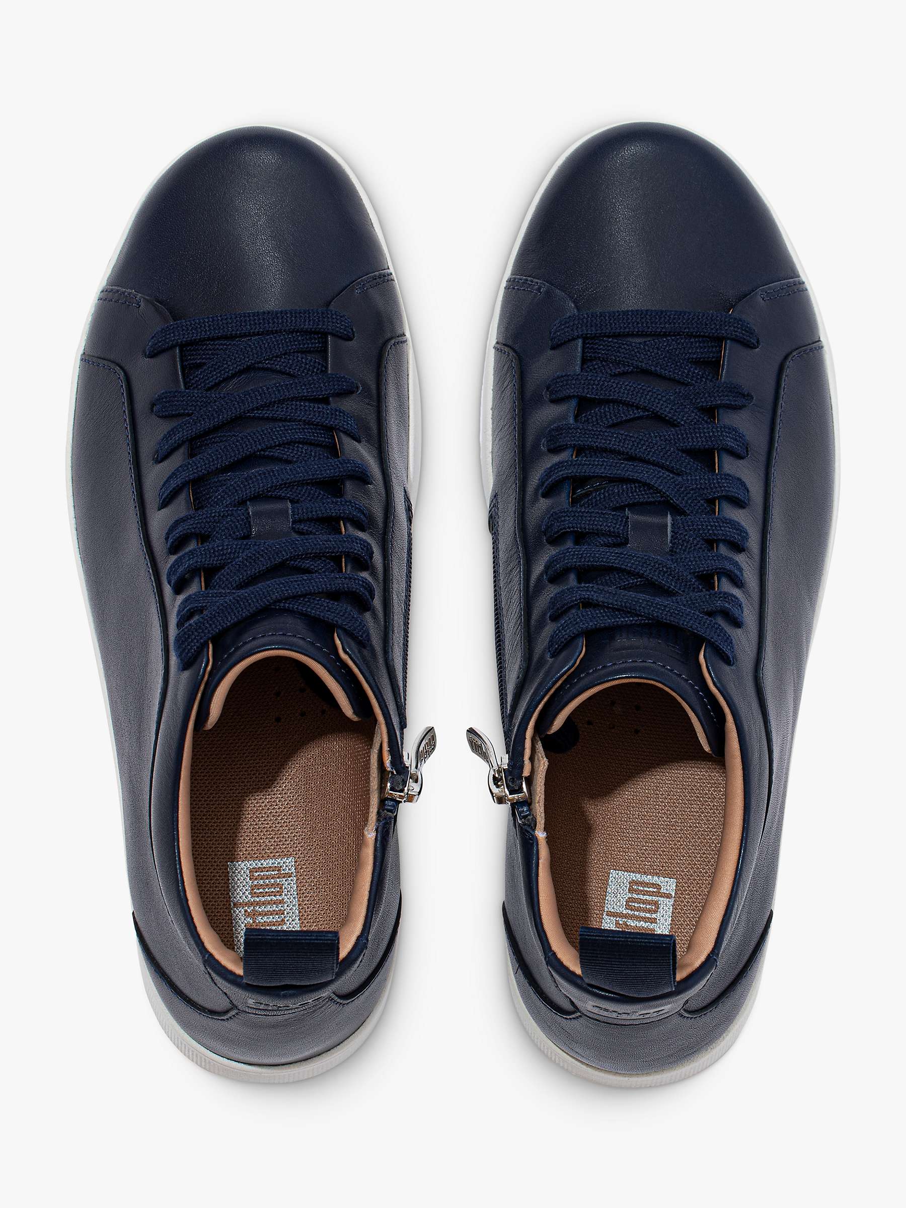 FitFlop Rally Leather Hi-Top Trainers, Midnight Navy at John Lewis ...