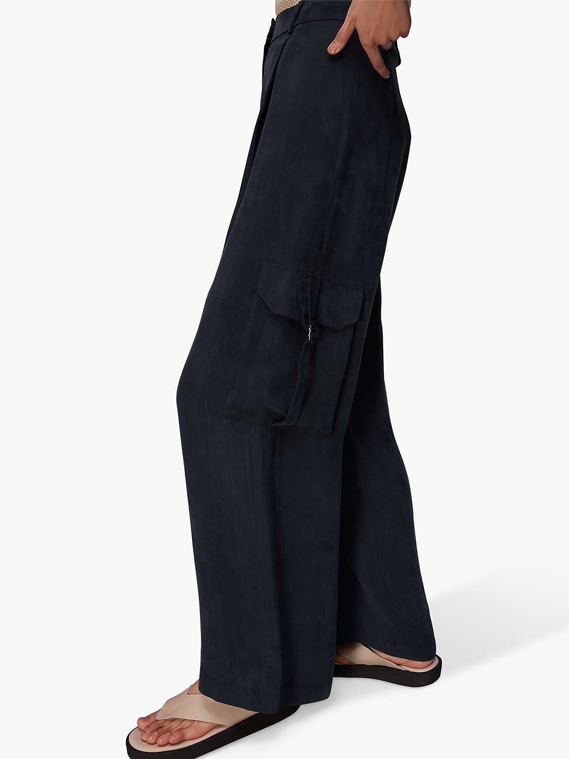 Whistles Evie Pull Wide Leg Trousers, Washed Black at John Lewis & Partners