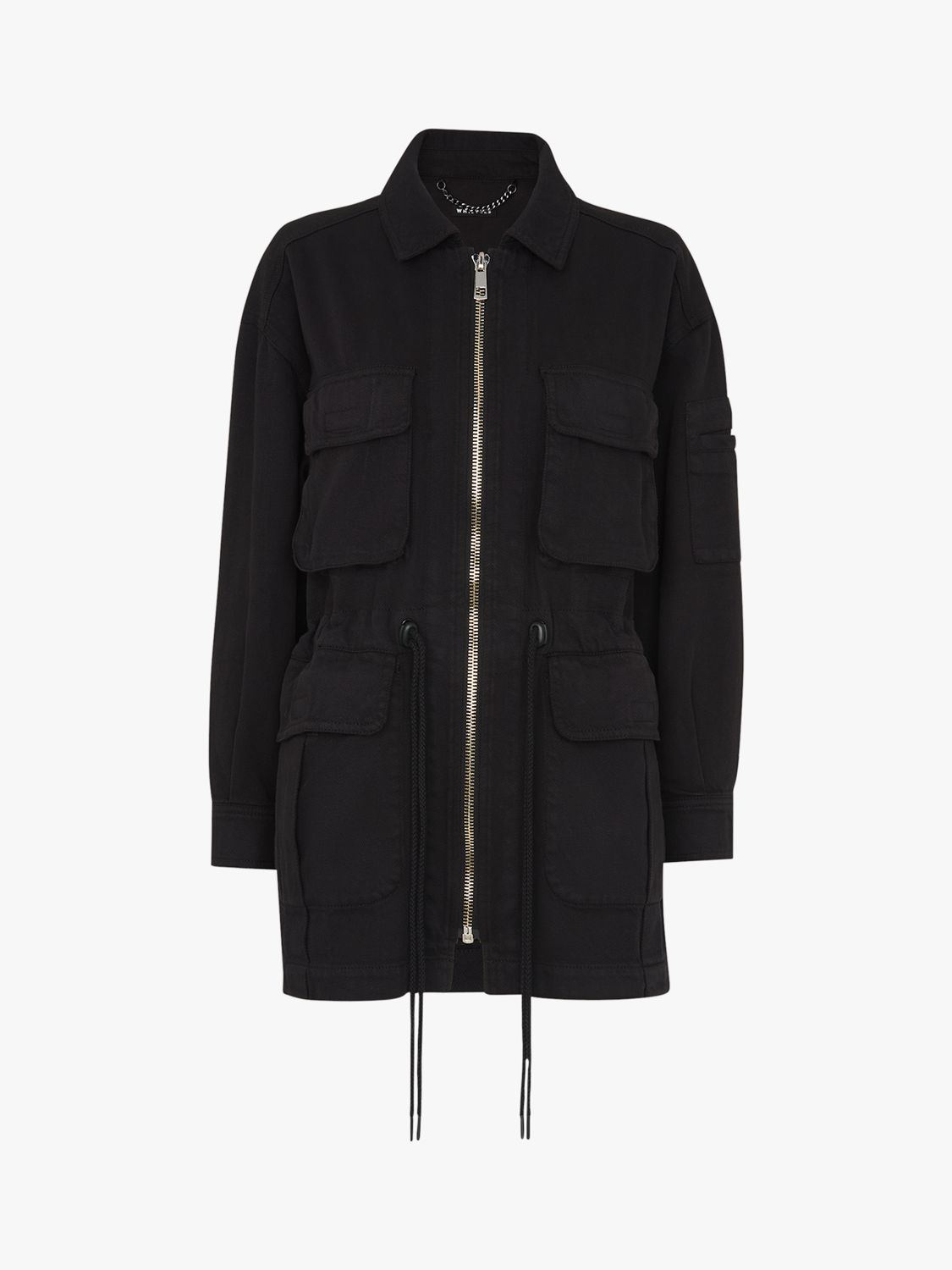 Whistles Carly Cargo Military Jacket, Washed Black at John Lewis