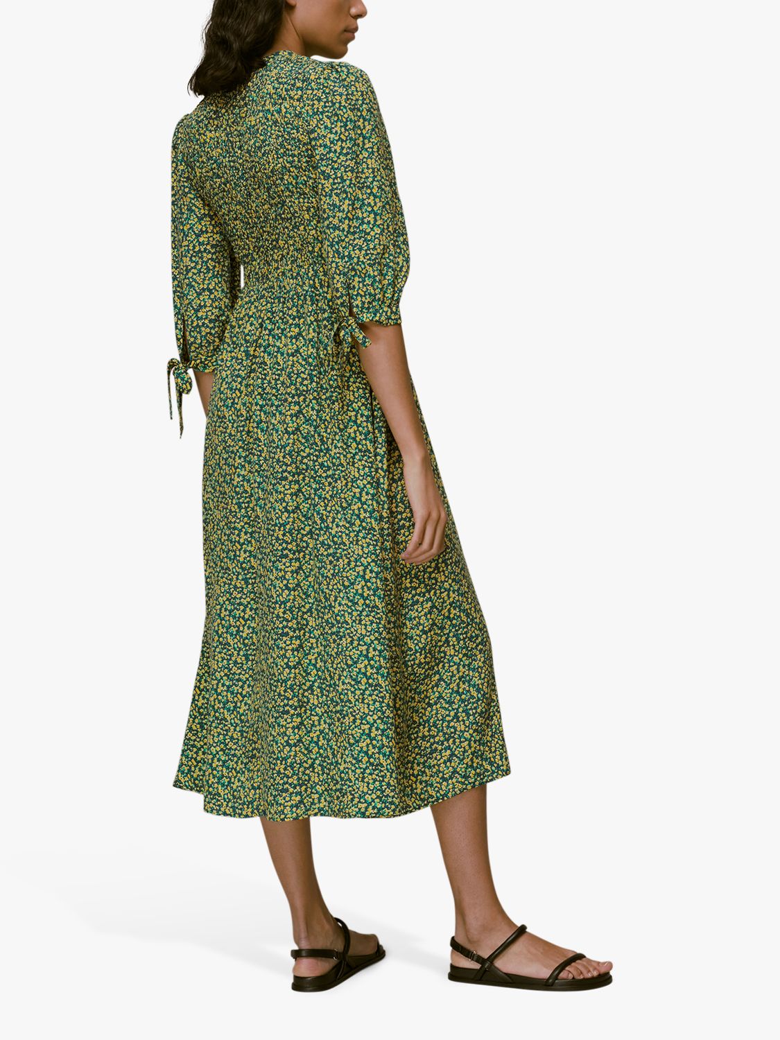 Whistles Ditsy Sunflower Print Midi Dress, Green/Multi