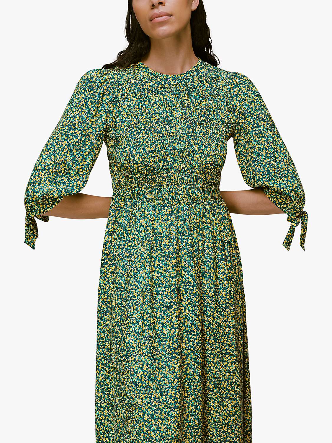Whistles Ditsy Sunflower Print Midi Dress, Green/Multi at John 