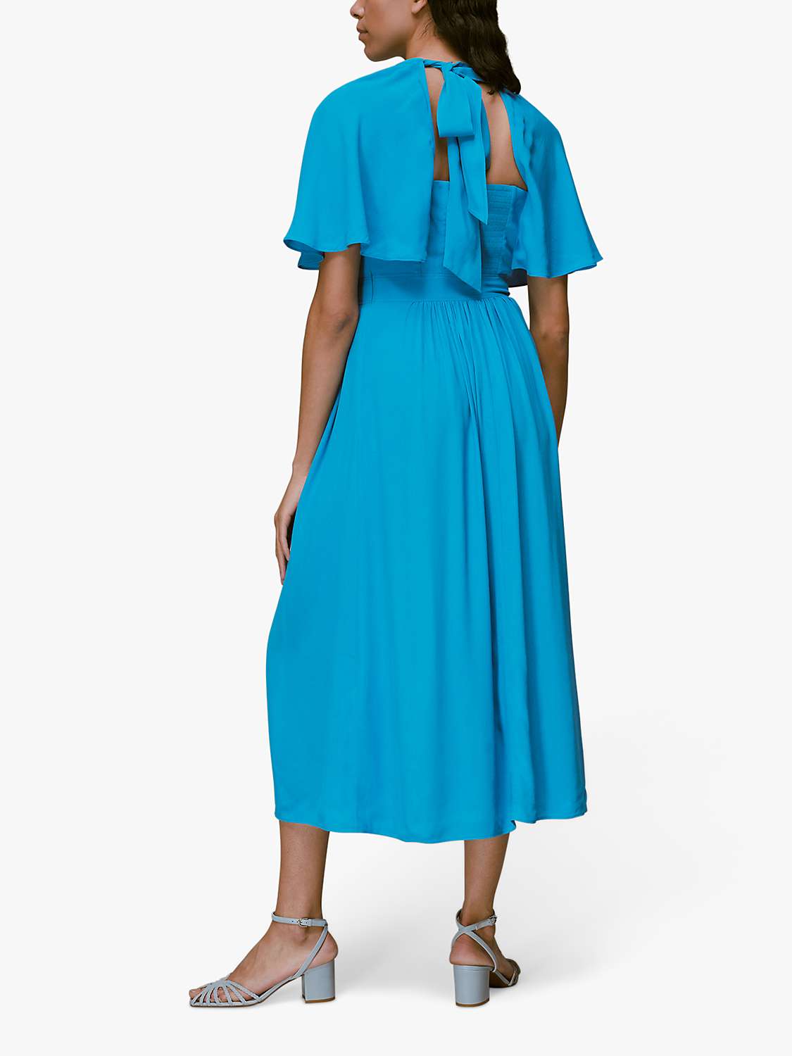 Whistles Amelia Cape Sleeve Midi Dress, Blue at John Lewis & Partners