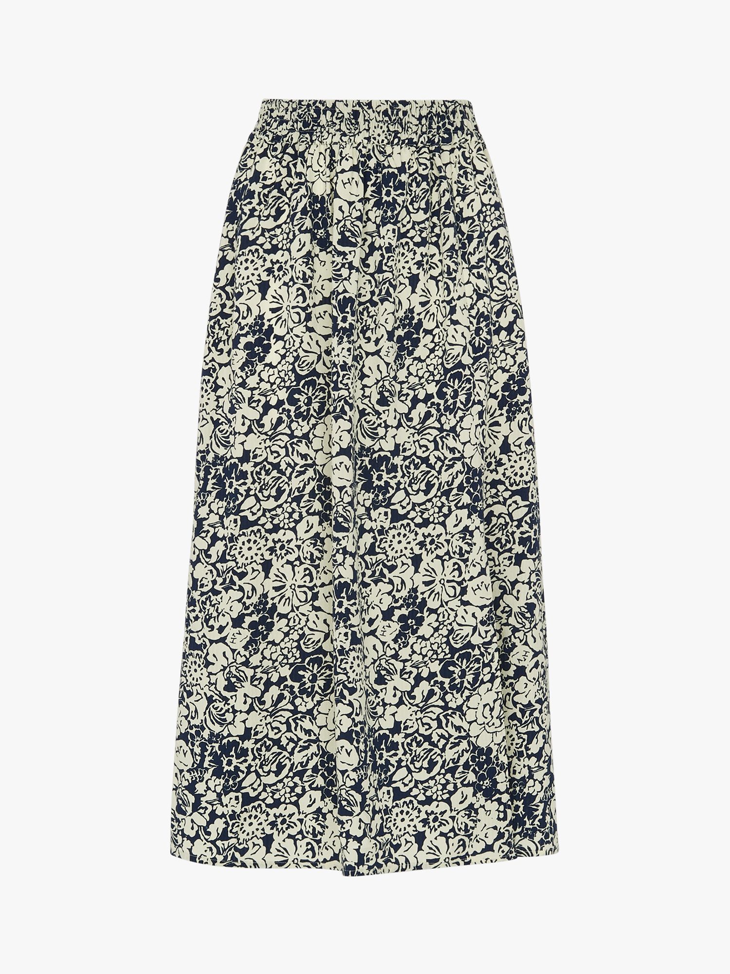 Whistles Graphic Floral Print Midi Skirt, Navy/Multi at John Lewis ...