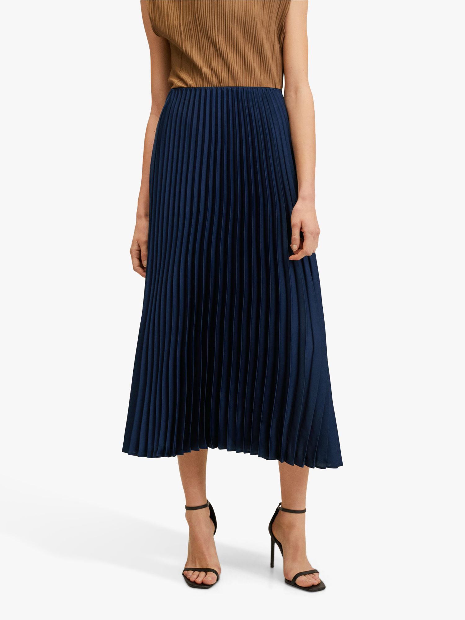 Mango Pleated Midi Skirt, Dark Blue