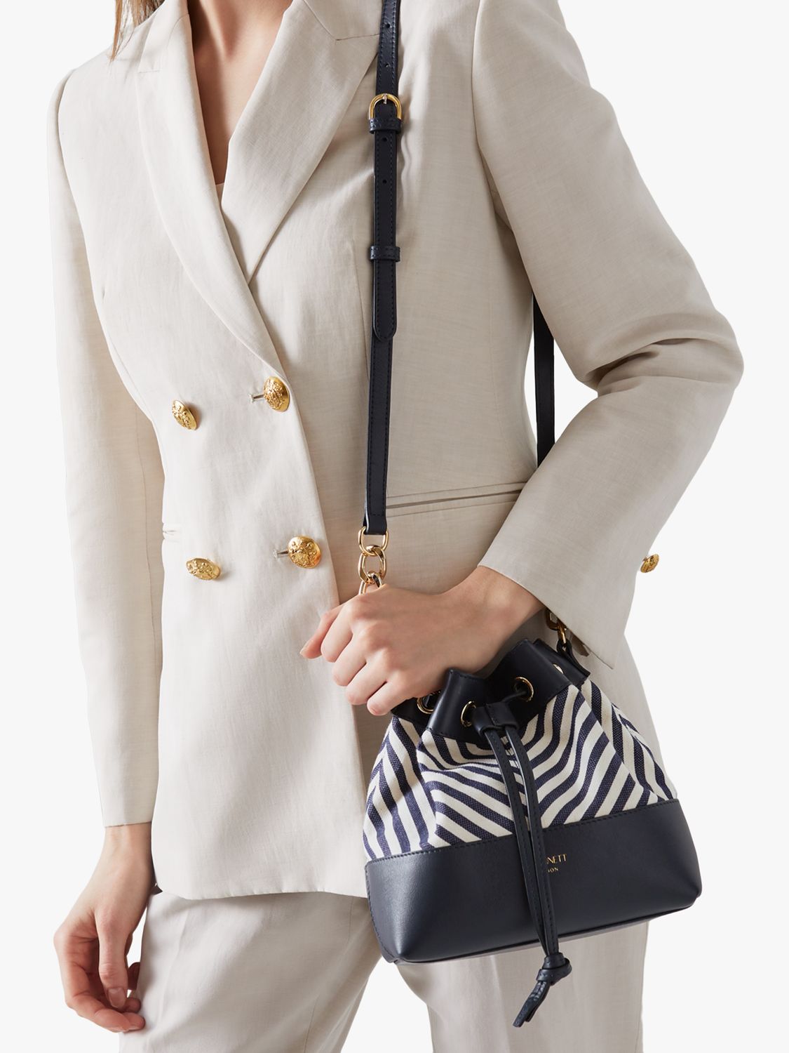 L.K.Bennett Eloise Drawstring Shoulder Bag, Navy/Cream