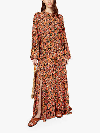 Somerset by Alice Temperley Button Front Snake Print Maxi Dress, Orange