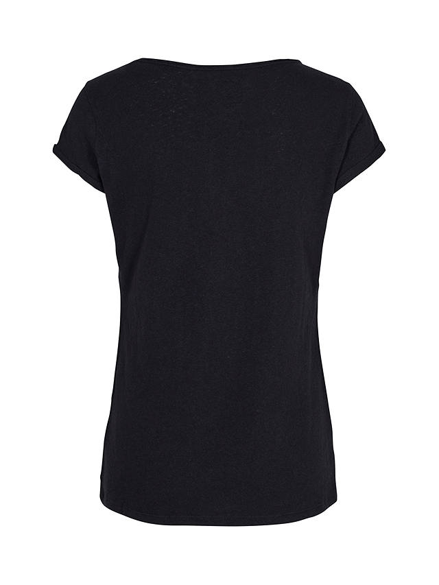 MOS MOSH Troy Cotton and Linen V Neck T-Shirt, Black