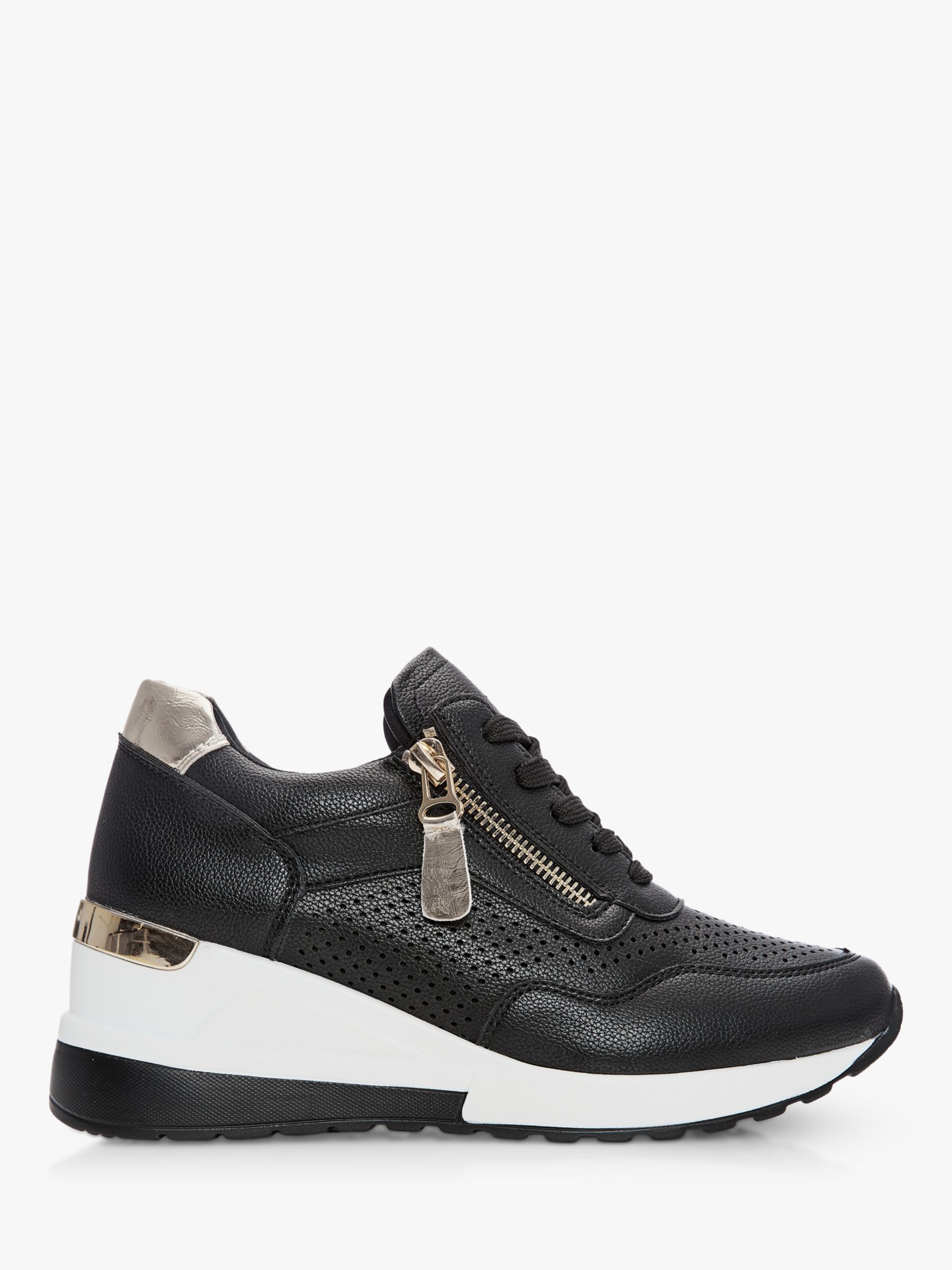 Moda in Pelle Bonnia Leather Wedge Sole Trainers, Black at John Lewis ...