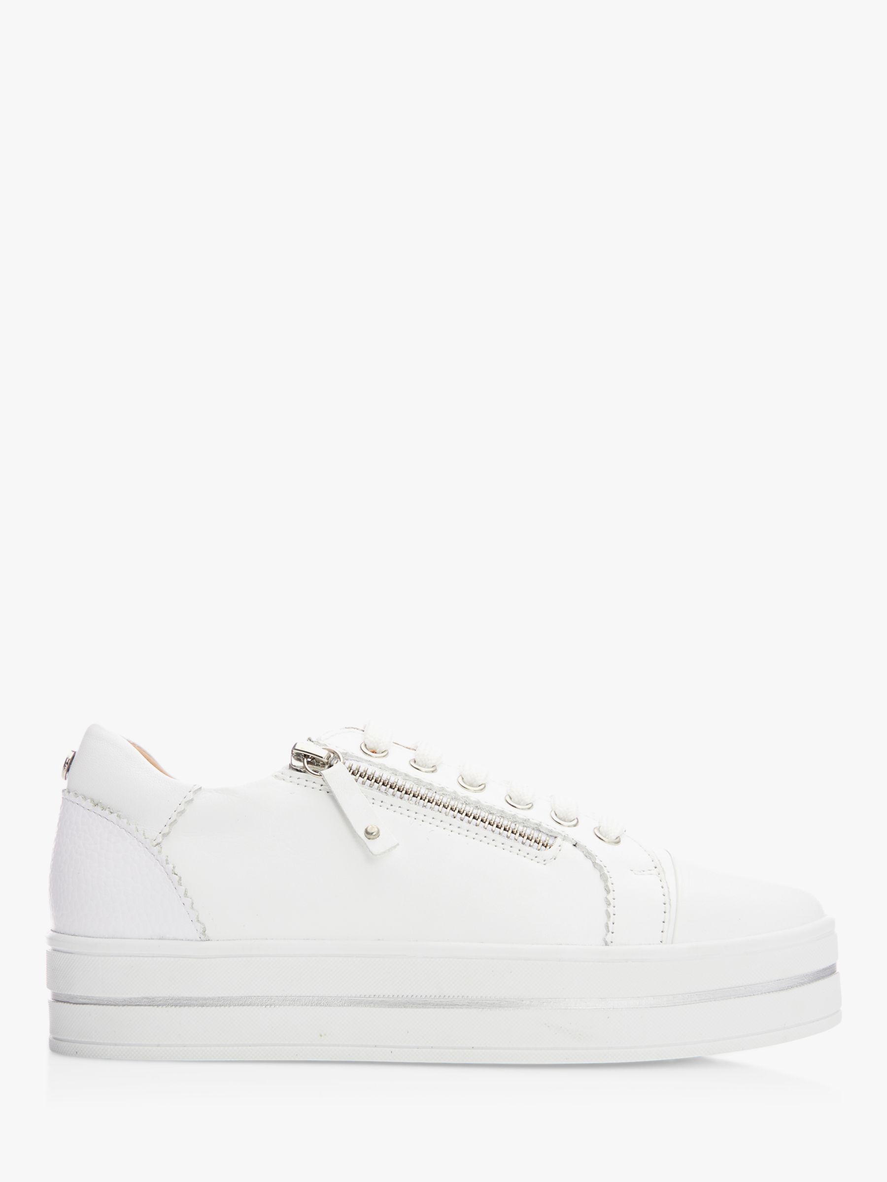 Moda in Pelle Aross Leather Flatform Zip Up Trainers, White at John ...