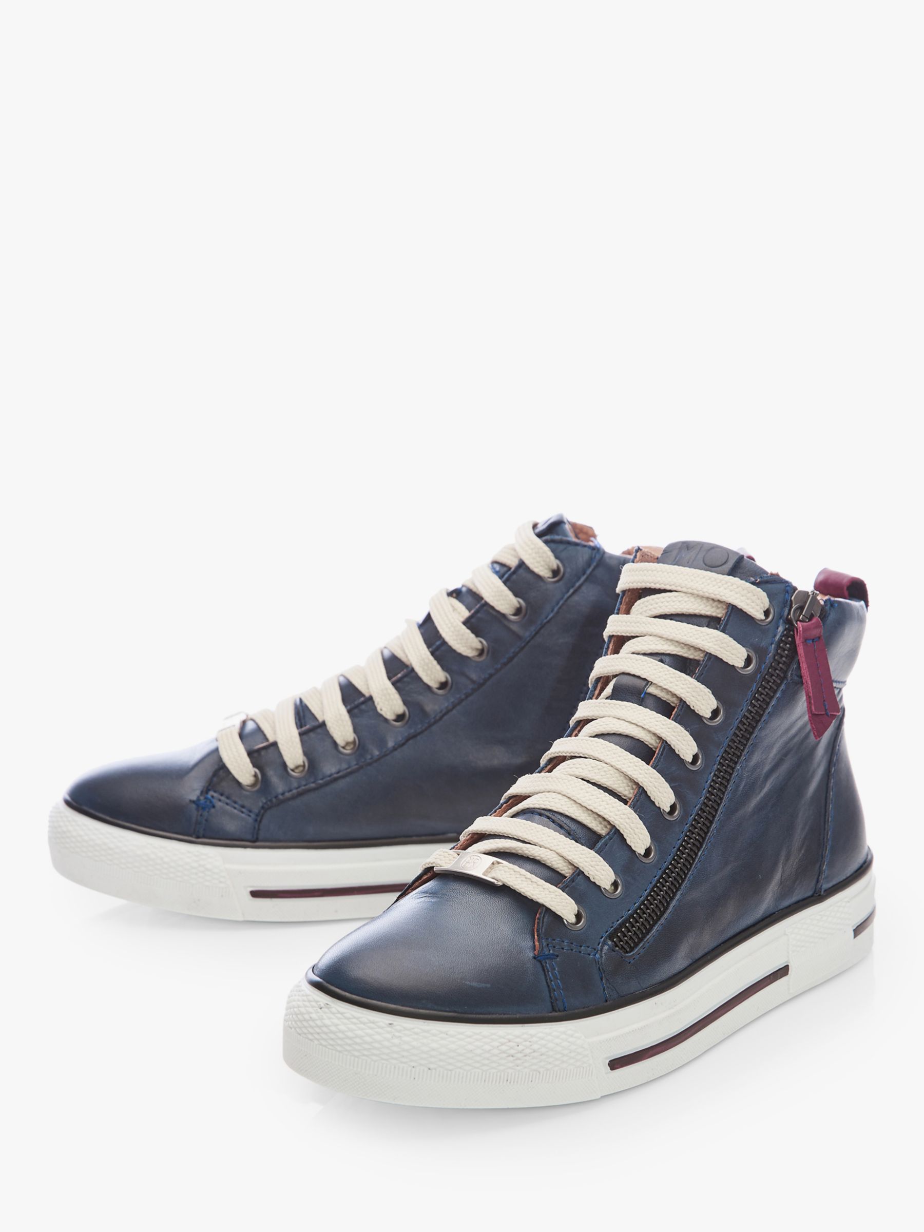 Moda in Pelle Ferozi Leather Hi-Top Trainers, Navy at John Lewis & Partners