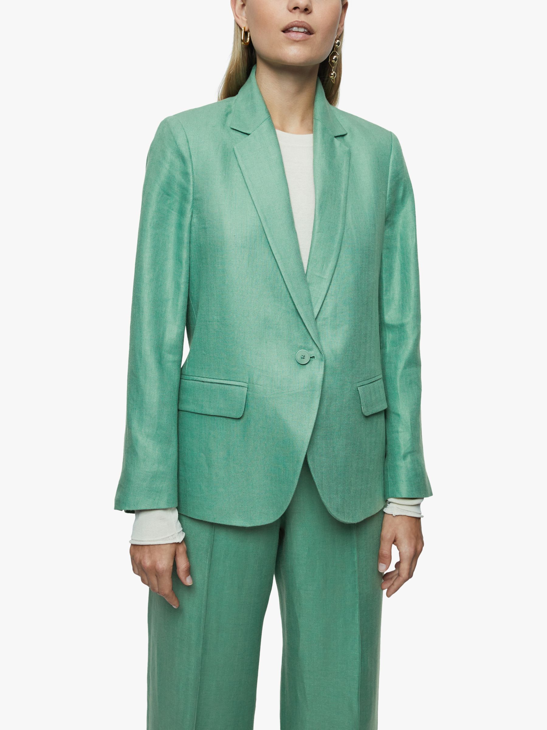 Jigsaw Irish Linen Tailored Blazer, Green, 6