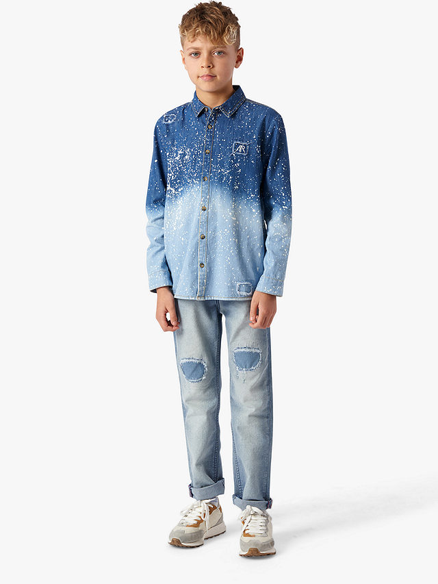 Angel & Rocket Kids' Hendrix Splatter Denim Shirt, Blue, 3 years