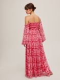 Lace & Beads Lana Floral Print Off Shoulder Maxi Dress, Red