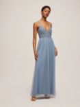 Lace & Beads Mandy Embellished Bodice Maxi Dress, Dusty Blue