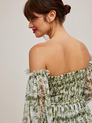 Lace & Beads Lana Floral Print Off Shoulder Maxi Dress, Green