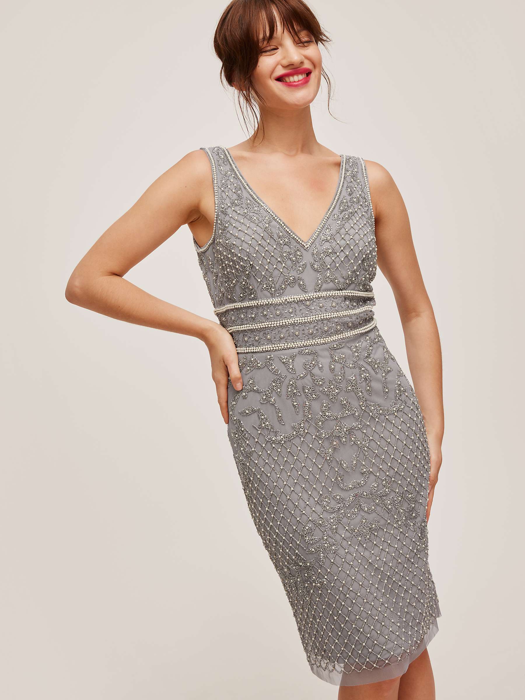 Buy Lace & Beads Louisa Bead Embellished Knee Length Dress, Grey Online at johnlewis.com