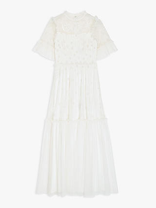 Lace & Beads Maria Embroidered Tiered Maxi Dress, White