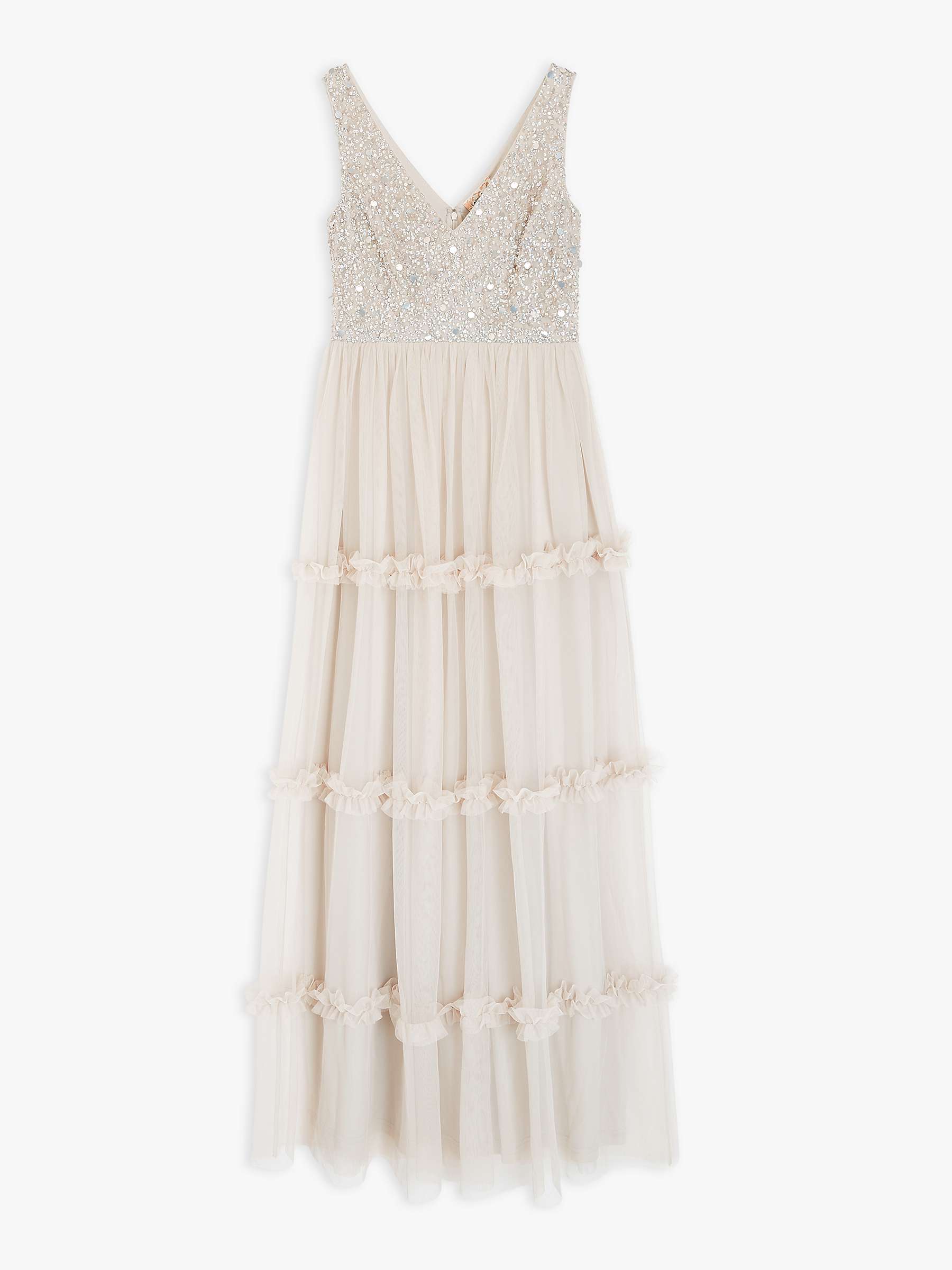 Buy Lace & Beads Maryam Sequin Bodice Tiered Maxi Dress, Grey Online at johnlewis.com