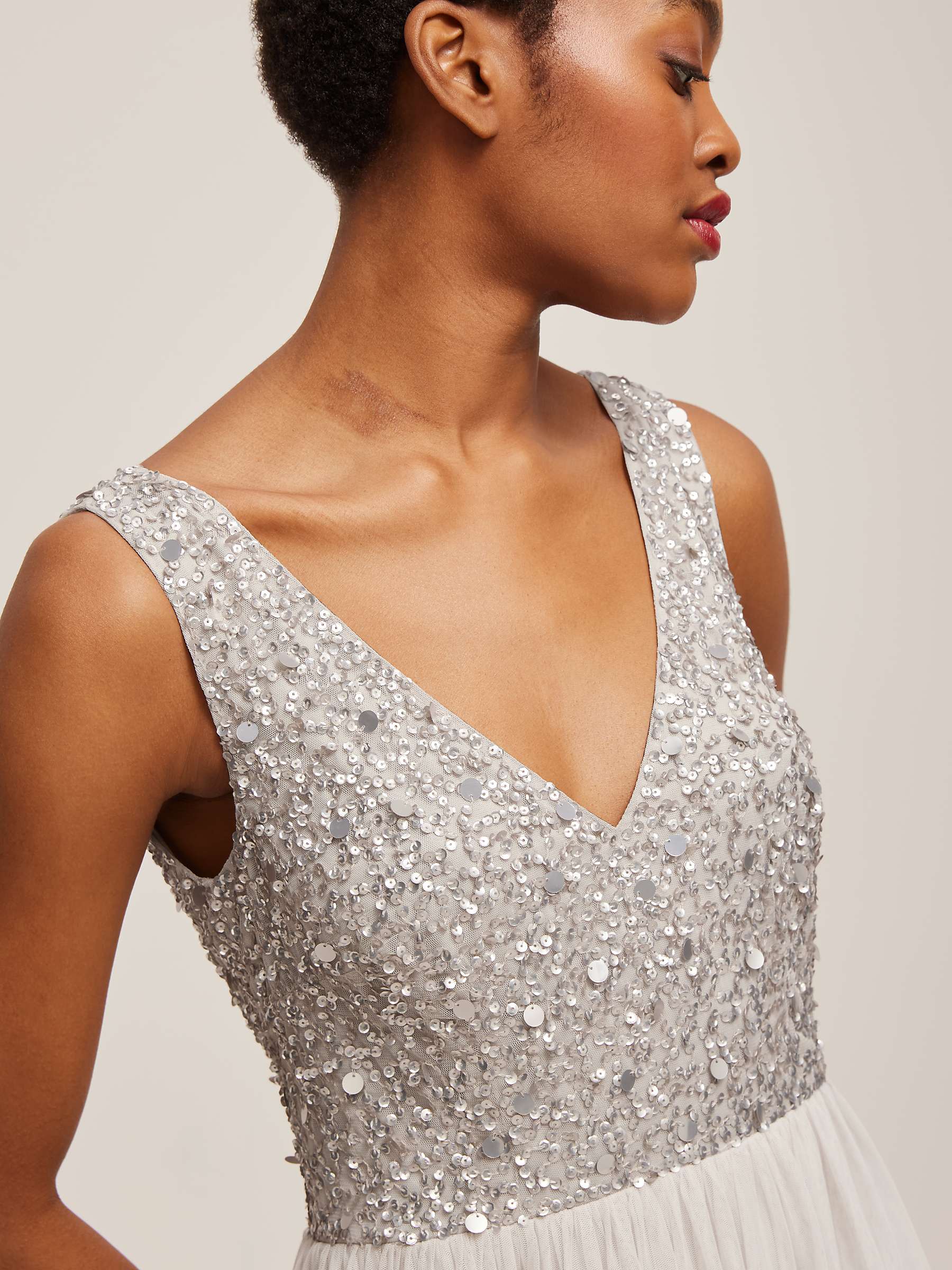 Buy Lace & Beads Maryam Sequin Bodice Tiered Maxi Dress, Grey Online at johnlewis.com