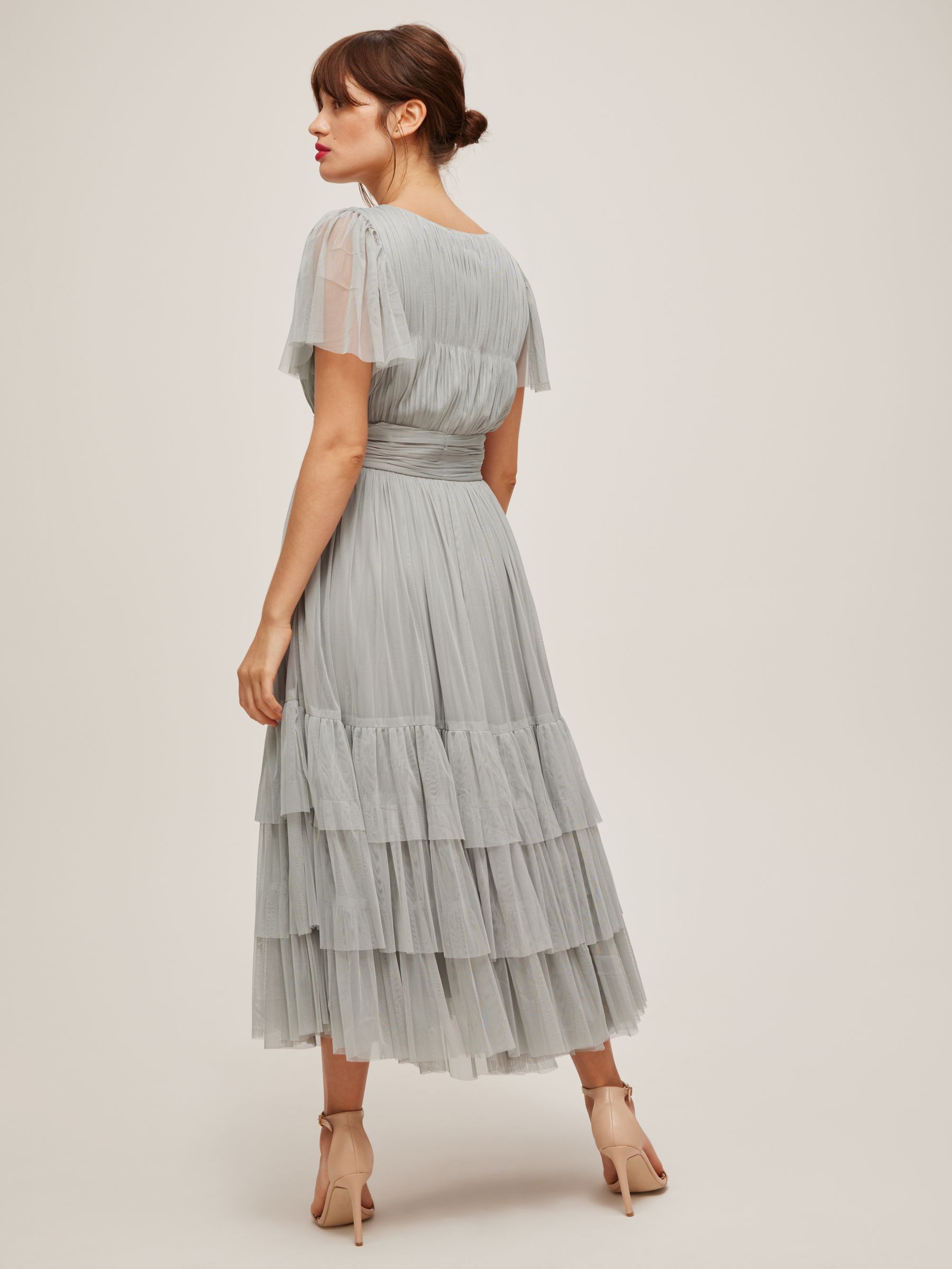 Buy Lace & Beads Maddison Tiered Hem Midi Dress, Dusty Blue Online at johnlewis.com