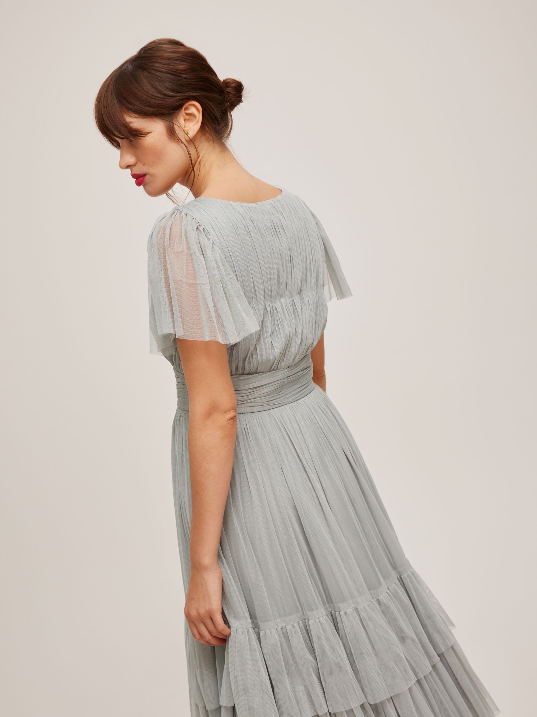 Buy Lace & Beads Maddison Tiered Hem Midi Dress, Dusty Blue Online at johnlewis.com