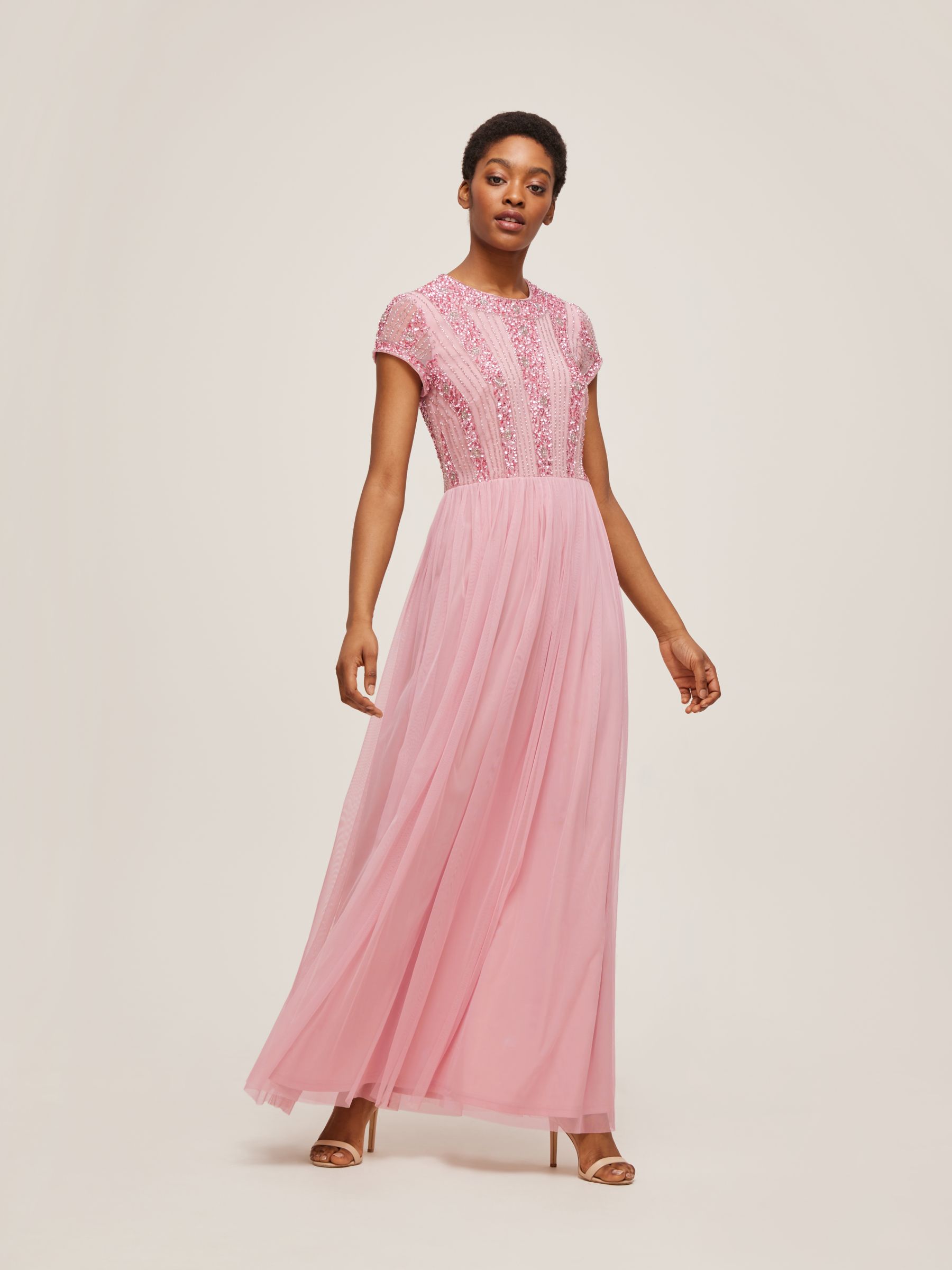 Lace & Beads Maha Embellished Bodice Maxi Dress, Mauve, 8