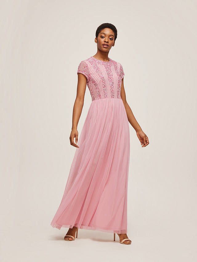 Lace & Beads Maha Embellished Bodice Maxi Dress, Mauve