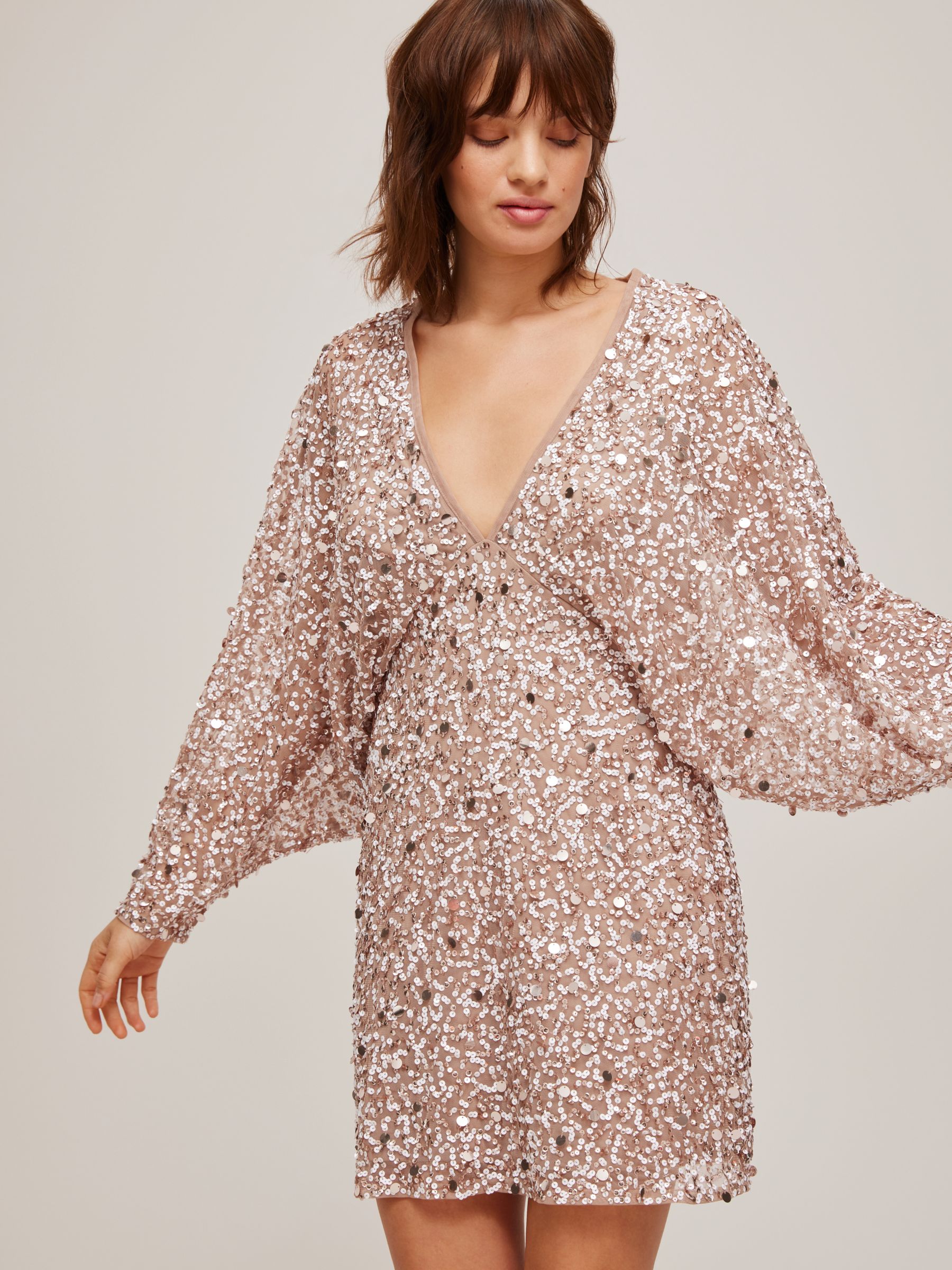 Buy Lace & Beads Astra Sequined Mini Dress, Blush Online at johnlewis.com